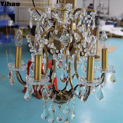 buy Luxury Brass Body Crystal Shade Chandelier with 3500K Warm White LED for Living Room and Hotel Lobby online manufacture