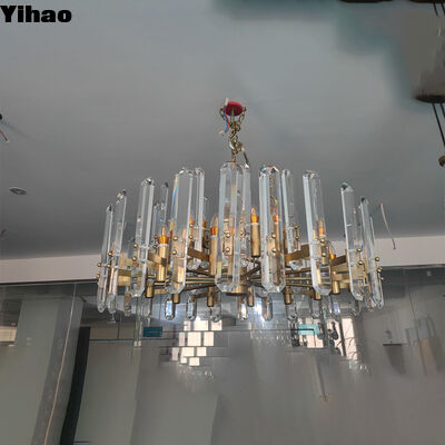buy Yihao Luxury Brass Body Crystal Shade Chandelier with 3500K Warm White LED Pendant Light for Dining Room online manufacture