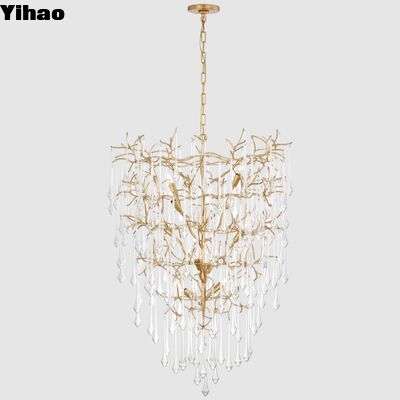 buy Nordic Modern Brass Body Crystal Shade Chandelier with 3500K Warm White LED Suspended Lighting online manufacture