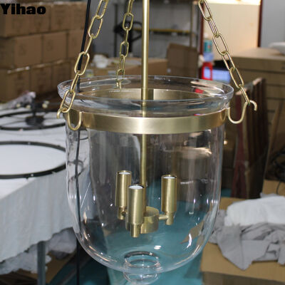 Buy Yihao Factory Direct Brass Frame Crystal Shade Pendant Light with 3500K Warm White LED for Hotel and Living Room online manufacture