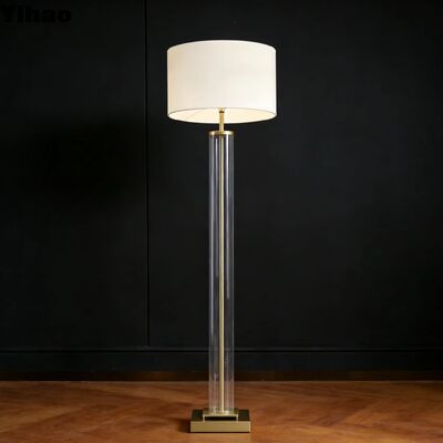 Buy Modern Minimalist Brass Base Floor Lamp with Crystal-clear Glass Column and Adjustable Height online manufacture