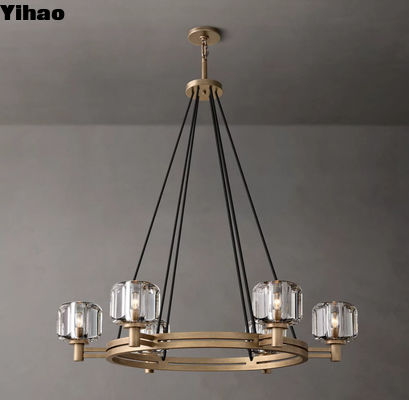 Brass Glass Custom Made Chandelier Demaret Vintage Round Chandelier 36''