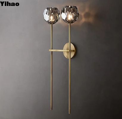 Solid Brass Smoke K9 Glass Fancy Wall Lights For Living Room Bedroom