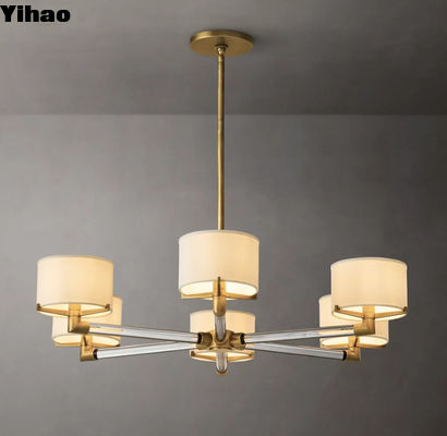 Vintage Farmhouse Chandelier with 6 Lights and Linen Shades for Dining Room Ceiling