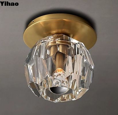 Lacquered Burnished Brushed Brass And Glass Flush Mount Ceiling Light 110-120V