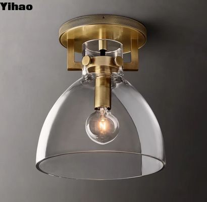 Polished Nickel Frames Brass Glass Flush Mount Ceiling Light 40W