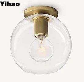 Blown Glass Shade Luxury Ceiling Lights Brass Flush Mount Light 40w