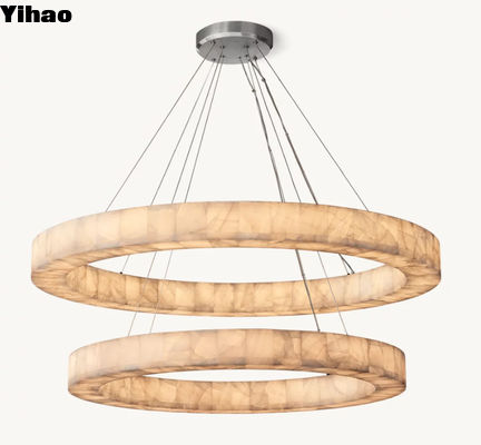 60 Watts LED Foyer Chandelier Brass Stone Large Foyer Pendant Light