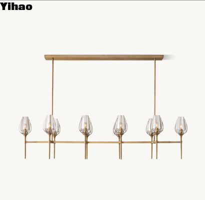 Brass Vintage Custom Made Chandelier Tulip Linear Chandelier 65''