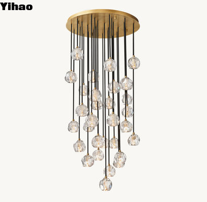 Boule De Cristal Clear Glass Round Cluster Custom Made Chandelier 30'' With Vintage Finish