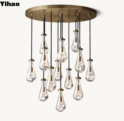 E12 / Candelabra Brass Ceiling Chandelier 36'' Raindrop Round Chandelier