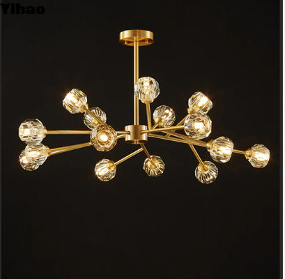 Indoor Customizable Size Brass Crystal Chandelier with Color Options and Brass Finish