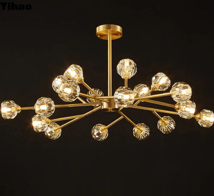 Round Cluster Crystal Ball Chandelier in Brass Finish for Dining Room Living Room