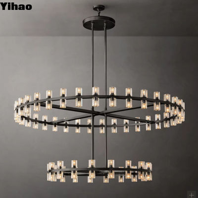 Round Chrome Crystal Chandelier Dimmable Hanging Light Fixture For Ceiling 140Cm