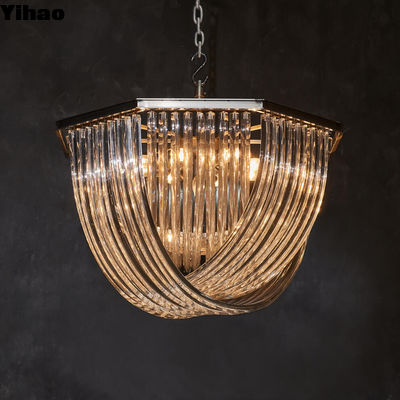 Crossglass Pendant Crystal Ceiling Mount Chandelier with Brass Finish
