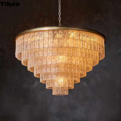 Bark 7 Ring Round Ceiling Chandelier Pendant Light In Brass And Amber Glass