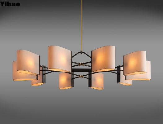 Solid Brass Dessay Circular Chandelier 2307 60 DIA X 60 OAH Ivory Silk Shades