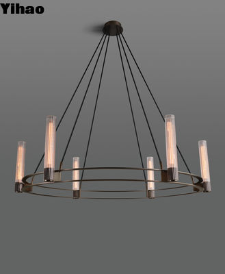 Solid Brass Pastis Circular Chandelier 2228 48 Diameter X 60 OAH Reeded Borosilicate Glass