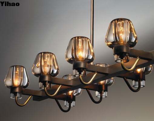 Long-shaped Copper Iron Linear Crystal Chandelier for Villas and Hotels