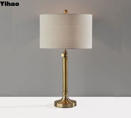 Modern Brass Table Lamp with LED Lighting and Drum Shade for Bedroom Decorative Lighting