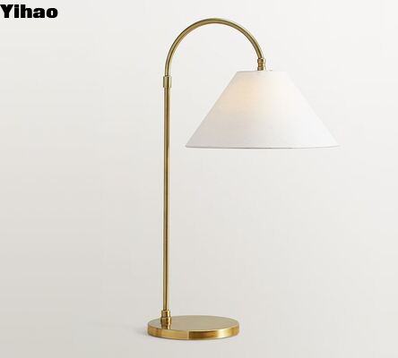 Brass Body LED Table Lamp with Linen Shade and 2700K Warm White Light for Living Room