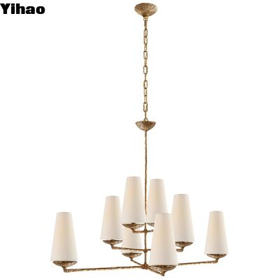 Modern Brass Body Crystal Shade Adjustable Height Pendant Light for Living Room and Hotel