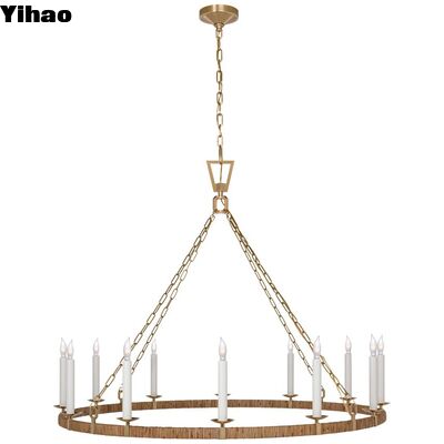 Brass Body Adjustable Height Crystal Shade LED Pendant Lighting Chandelier for High Ceilings