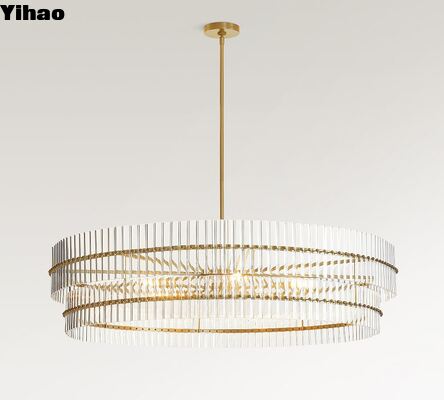 Iron Crystals Blown Glass Chandelier with Tumbled Brass Finish and 50000 Hours Lifespan for Indoor Living Room