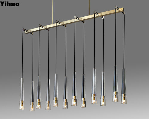Linear Brass Chandelier with Adjustable Height and 50000 Hours Lifespan for Restaurant Villa Hotel