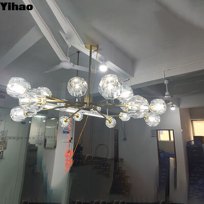 Yihao Custom Brass Body Crystal Shade Chandelier with 3500K Warm White LED for Hotel Living Room Pendant Light