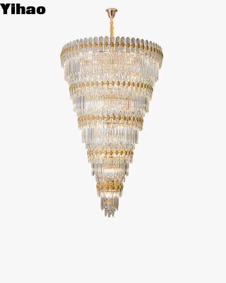 Adjustable Height Gold K9 Crystal Chandelier with 3500K Warm White Light for Modern Living Rooms
