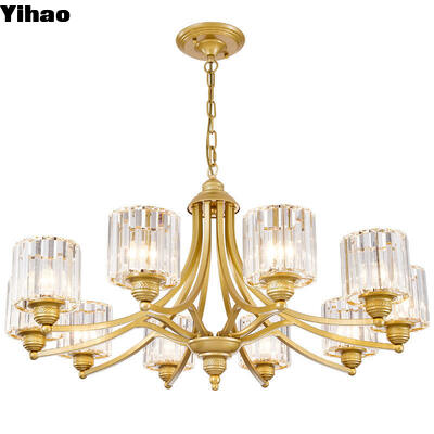 Luxury Brass Body Adjustable Height Pendant Light with 50000 Hours Lifespan for Modern Living Room