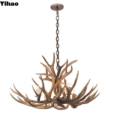 Wooden Deer Hanging Lamp with 4100K Neutral White LED and Adjustable Height for Vintage Hotel Decor