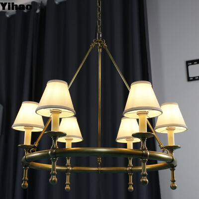 YH American Style 6-Light Solid Brass Chandelier Adjustable Height Pendant Light for Dining Room Kitchen
