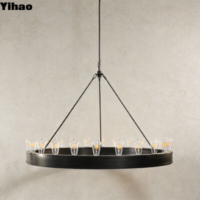 Round Antique Iron Pendant Light with 3500K Warm White LED and 5-Year Warranty for Dining Room