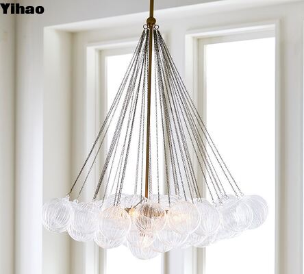Yihao Simple Vintage Brass Finish Pendant Chandelier with 2700K Warm White Light for Modern Simple Luxury Living Room