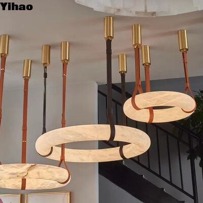 Modern Marble Ring LED Chandelier with Customizable Color Temperature 50000 Hours Lifespan Alabaster Brass Fixture for Modern Simple Luxury Style